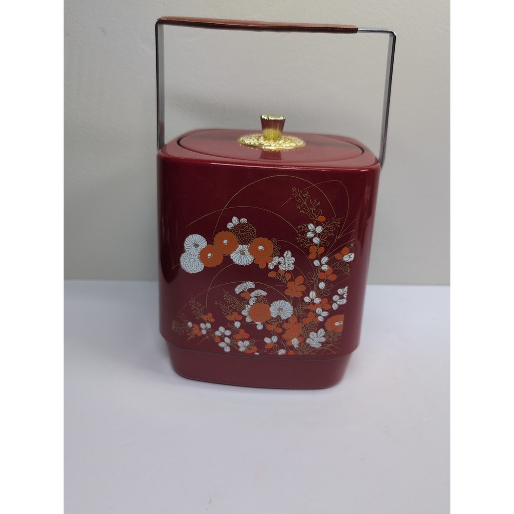 Vintage Japanese Ice cooler  Plastic‎ Red With White & Orange Flowers
